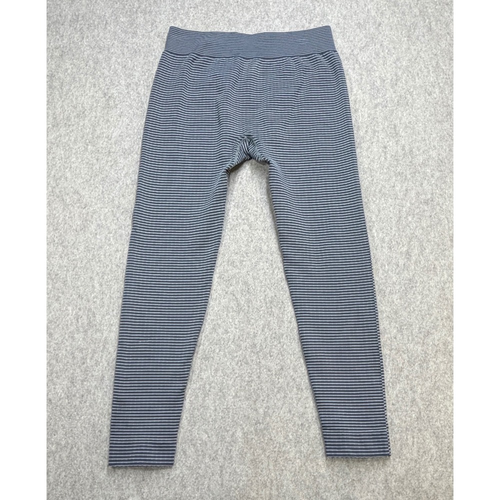 Lucky Brand Leggings Womens M Gray Mini Striped Ankle Athleisure Lounge Workout